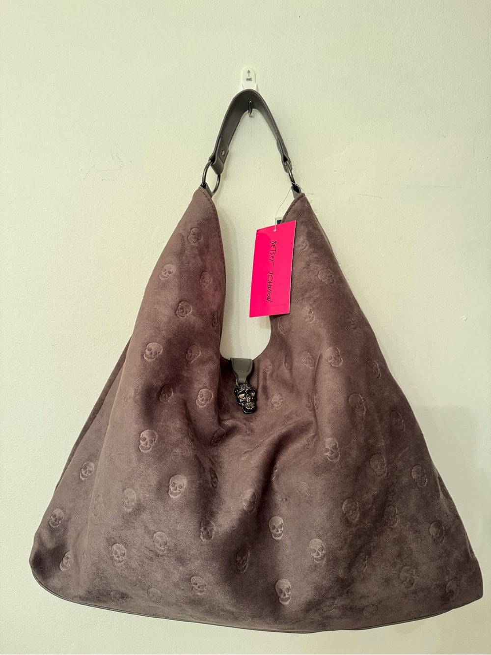 Betsey Johnson Xotelly Gray Embossed Skull Hobo Bag